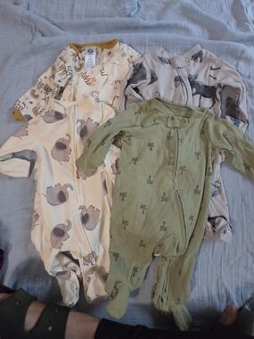 Carter's Green, Cream, Gray and Tan Baby Footed One-Piece Sleepers - 4 Pack